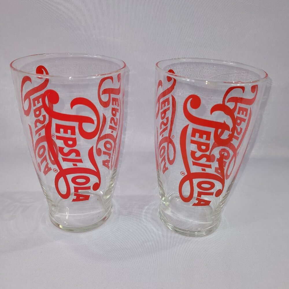 Pepsi-Cola Vintage Glass Set 2 Large 7" Soda Pop Glasses